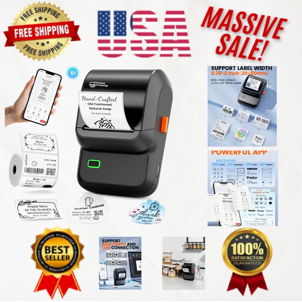 Versatile M100 Bluetooth Label Printer - 2000 Icons, Fast Thermal Printing