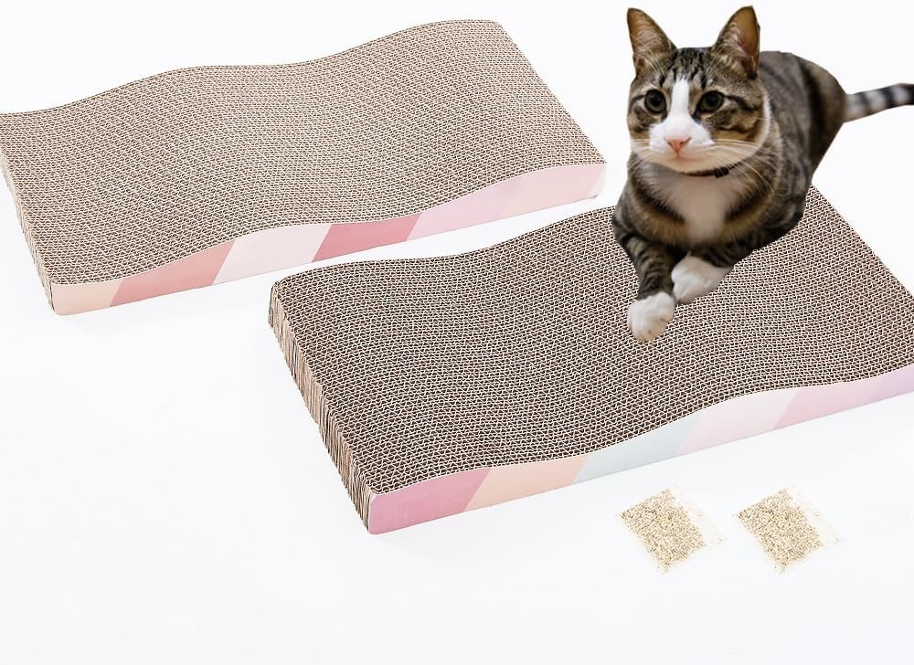 Cat Scratching Board Cardboard Scratcher Pad Reversible with Catnip 2pcs