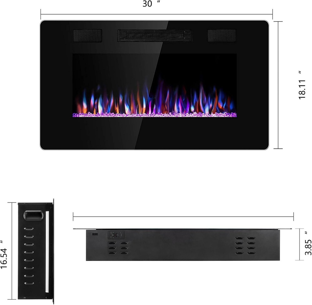 30 Inch Electric Fireplace in-Wall Recessed, Multicolor Flame, Timer, & Remote