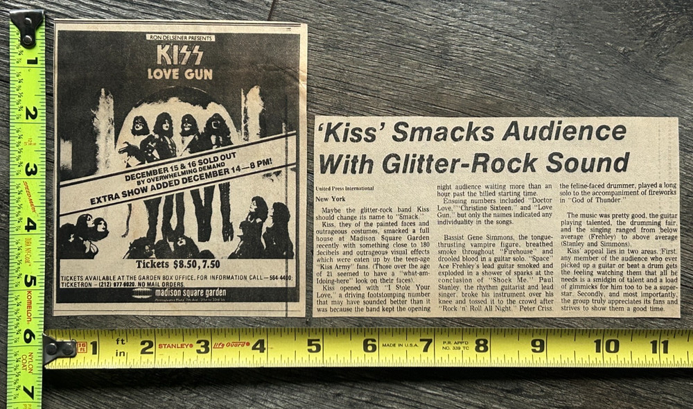 KISS Concert Ad & Clipping Review Alive 2 Tour MSG NYC 1977 Vintage Kiss Aucoin