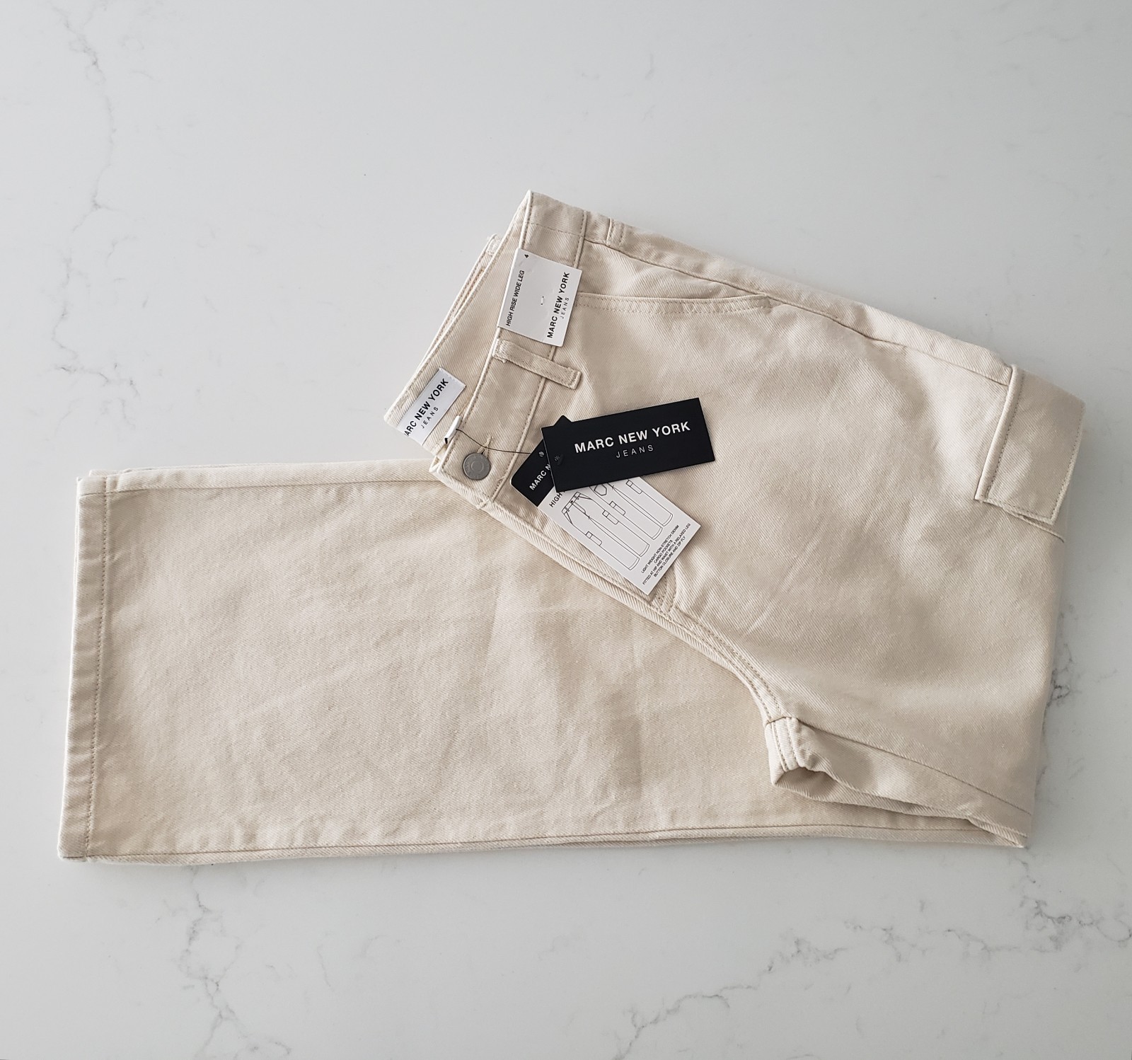 Marc New York Jeans Womens Size 4 Cargo Ecru Denim Cotton High Rise Wide Leg NWT