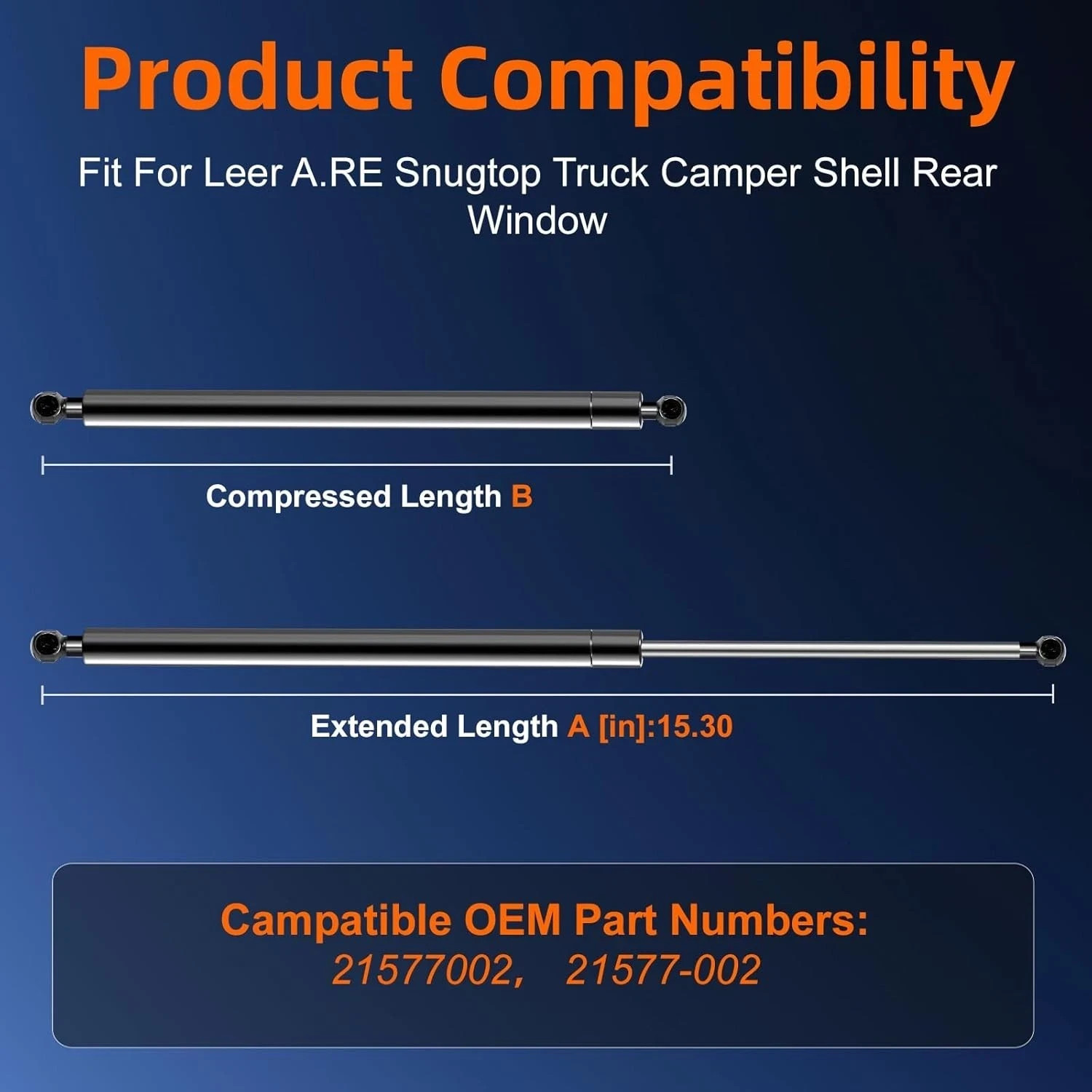 Qty (2) 21577-002 21577002 15.3In 15In Gas Shock Sturt Spring Lift Support for L