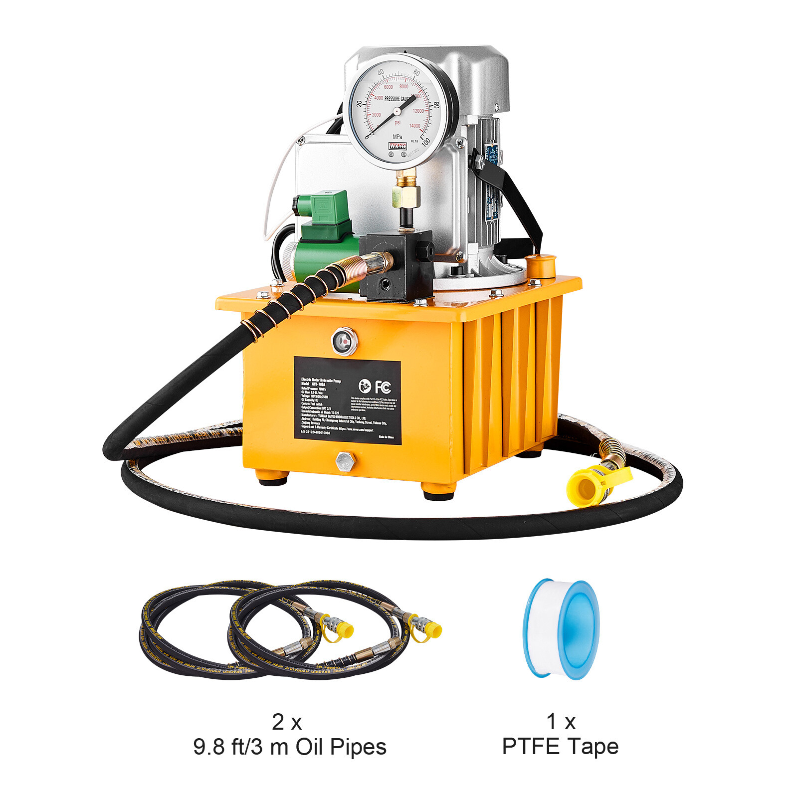 Electric Hydraulic Pump Single Acting Oil Pump 10000 PSI 8L Solenoid Valve