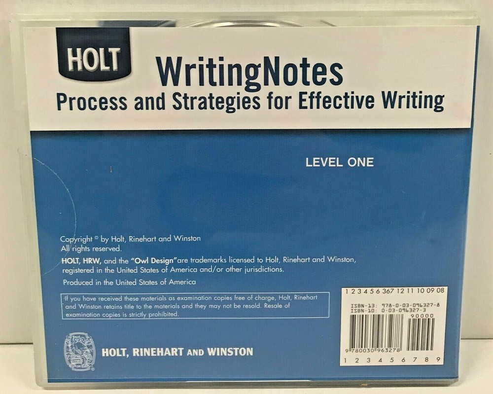 Holt Writing Notes Process & Strategies for Effective Writing Level One DVD-ROM