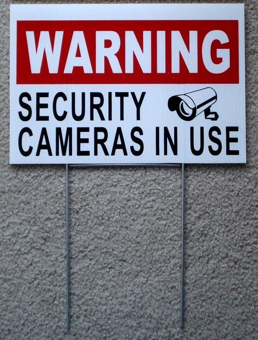 WARNING SECURITY CAMERAS IN USE Coroplast  YARD SIGN 8x12  w/ Stake  Security