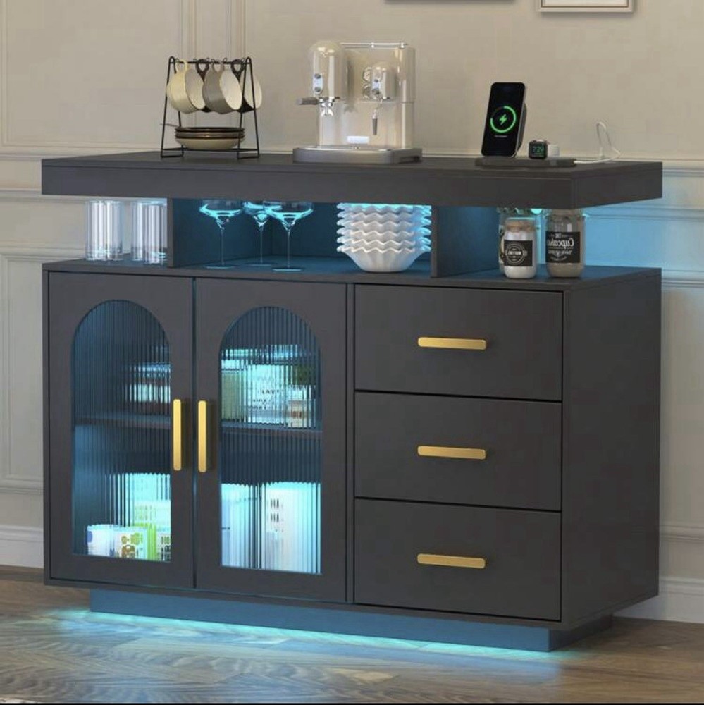 LED Bar Sideboard Buffet Cabinet With Charging Station