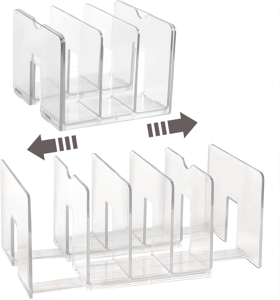 2-Pack Clear Desktop File Organizer, Expandable Acrylic File Sorter Auto Rebound