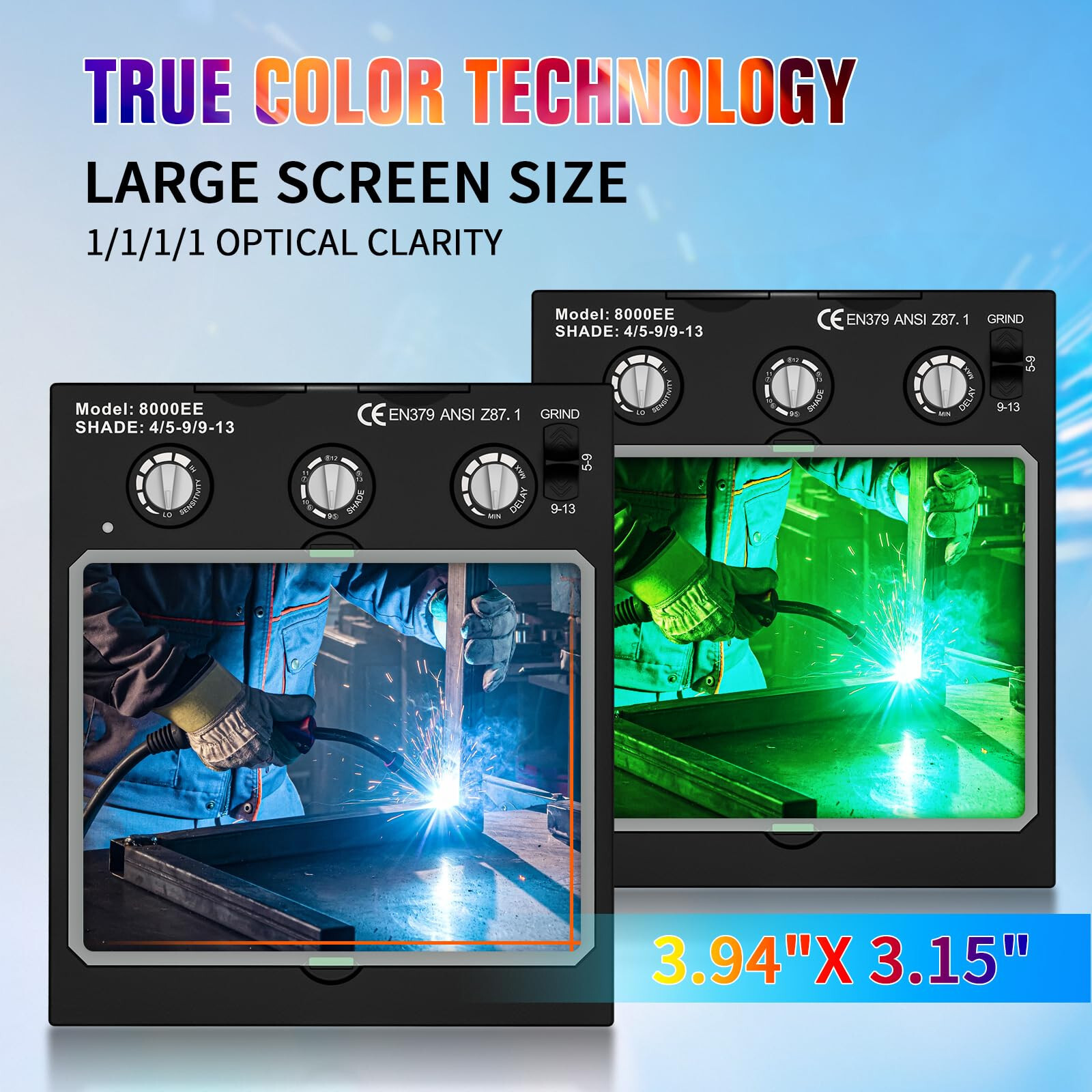 TRQWH True Color Auto Darkening Welding Lens 4 Arc Sensor Shade 4/5-13