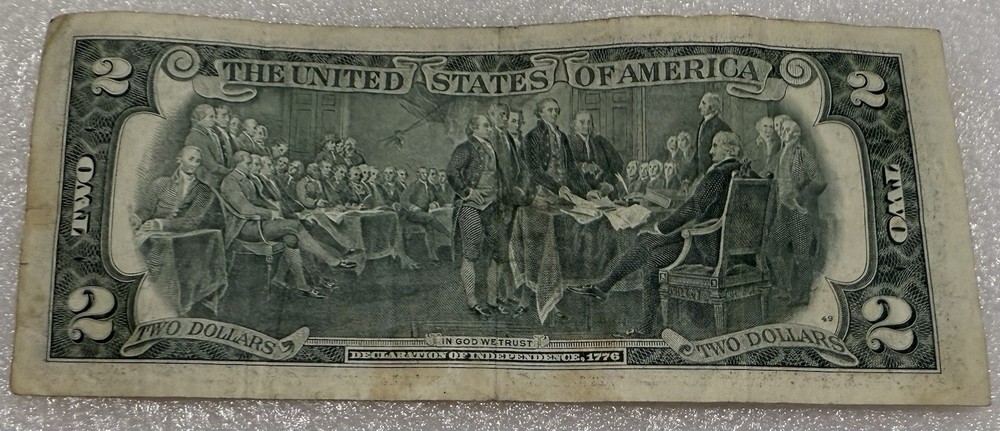 Bicentennial 1976 FRN $2.00 Bill With Error Center Print