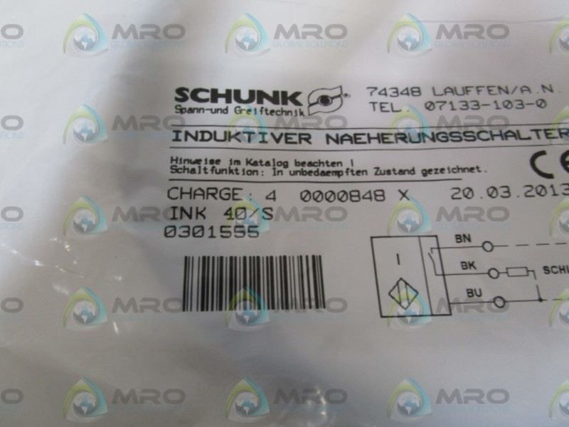 SCHUNK PROXMITY SWITCH INK40/S NSMP