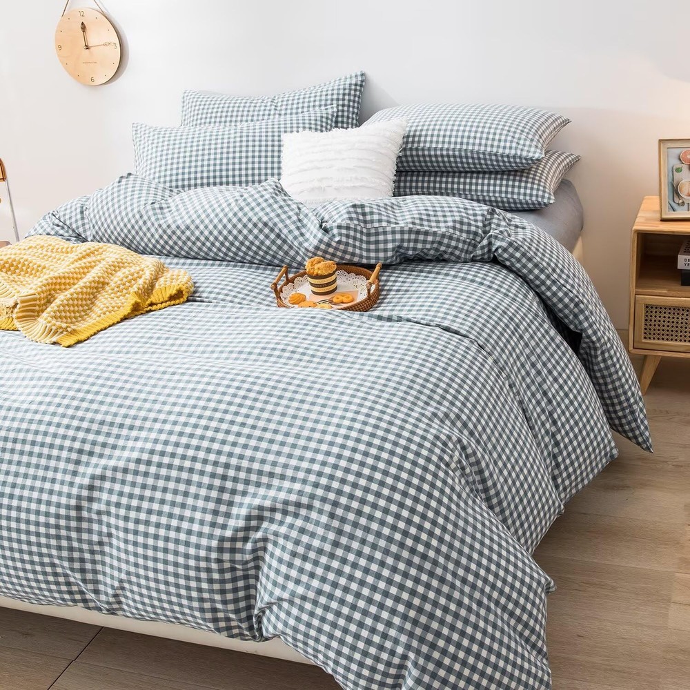 Blue Gingham Comforter Set Full, Plaid Comforter Set 3 Pieces 1 Blue Grid Com...