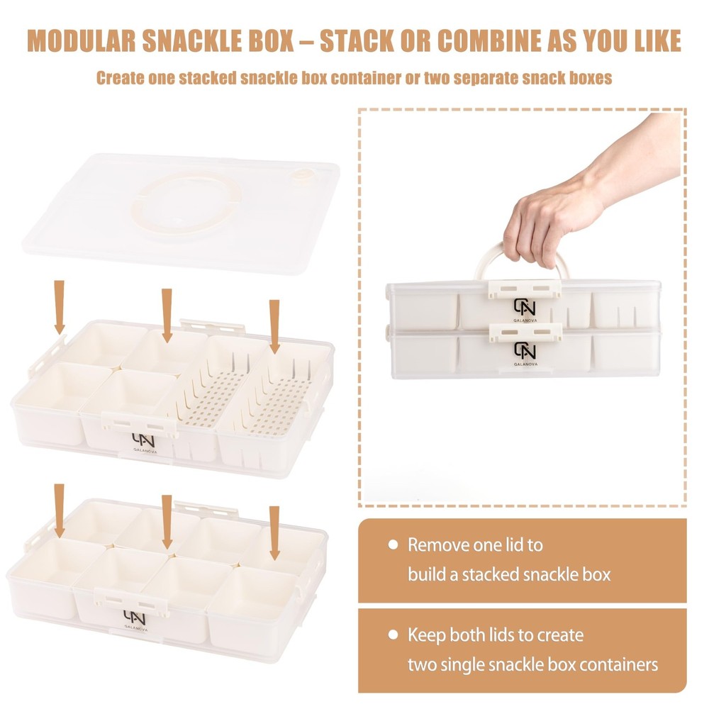 Stackable Snackle Box Container 14 Compartments 2 Lids White 2 Pack BPA Free