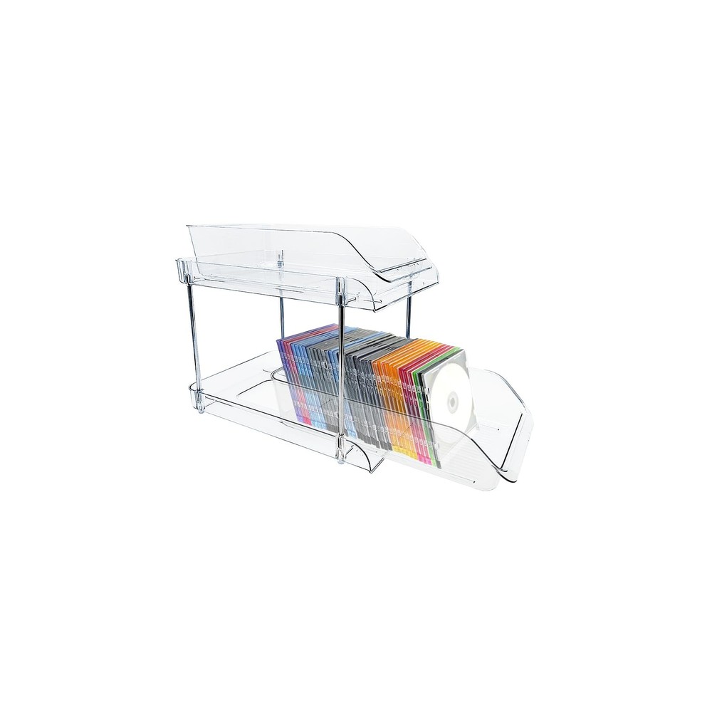 2 Tiered CD Holder Stand Plastic Storage Box DVD Display Rack Transparent