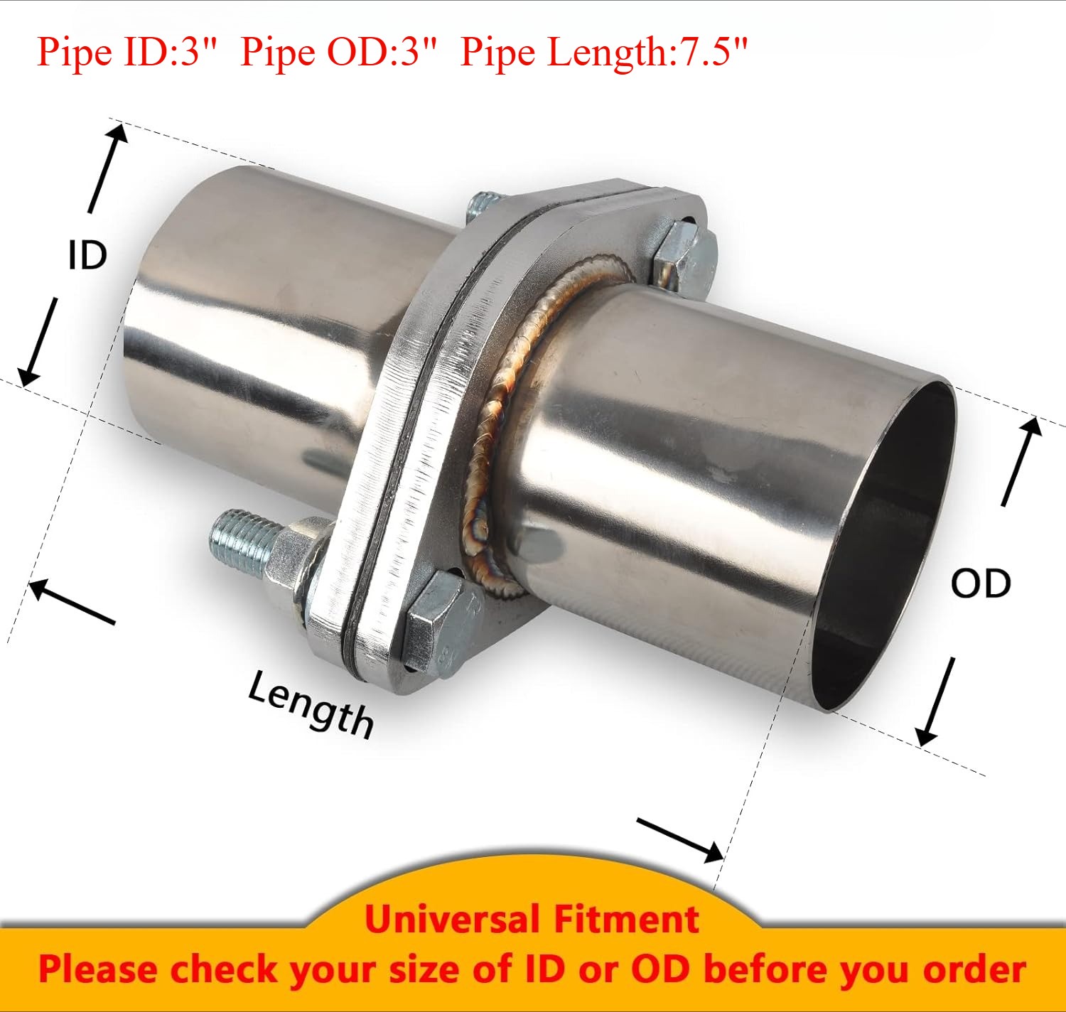 3'' OD Quick Fix Exhaust Gasket Bolt Flange Repair Pipe Kit 2 Bolt 76mm 3 Inch