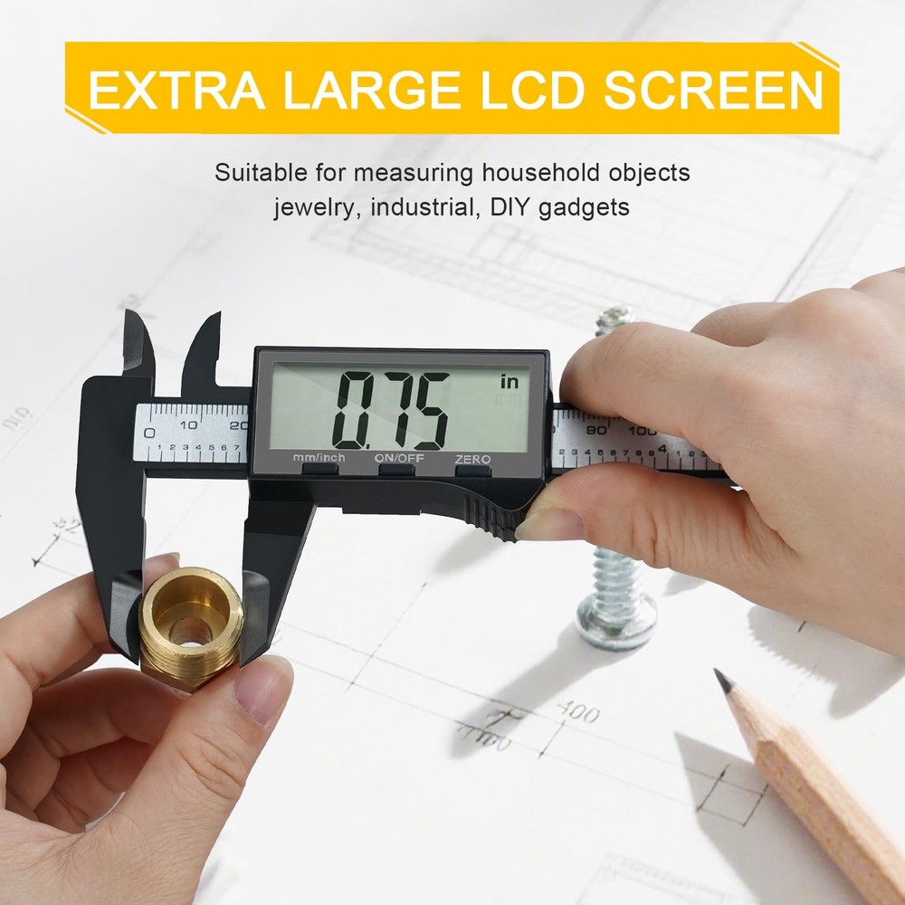 Digital Caliper, Dial Caliper 6 Inch with Extra-Large LCD Screen, Plastic Ver...