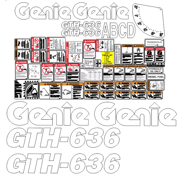 Genie GTH636 Telehandler Complete Decal Set 7 YEAR VINYL!