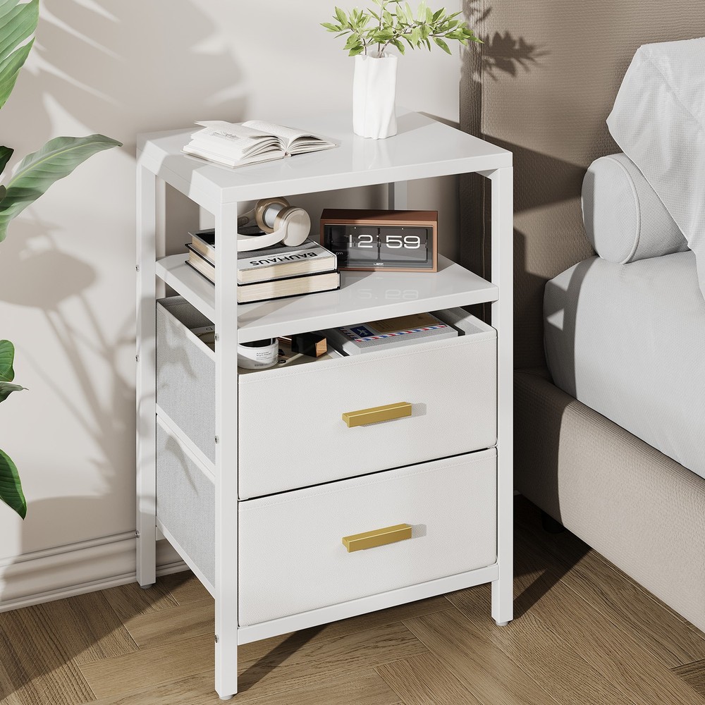 Bedside End Table Particle Board Modern Nightstand With 2 Fabric Drawers