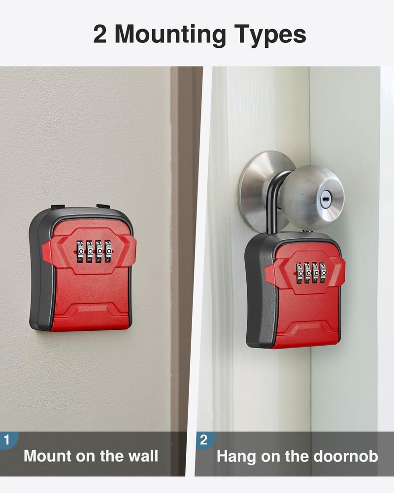 Lock Box Key Wall Mount Portable Combination Resettable Code Red 1 Pack
