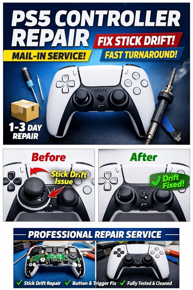 PS5 Controller Stick Drift, Button & Trigger Repair Service Mail-In