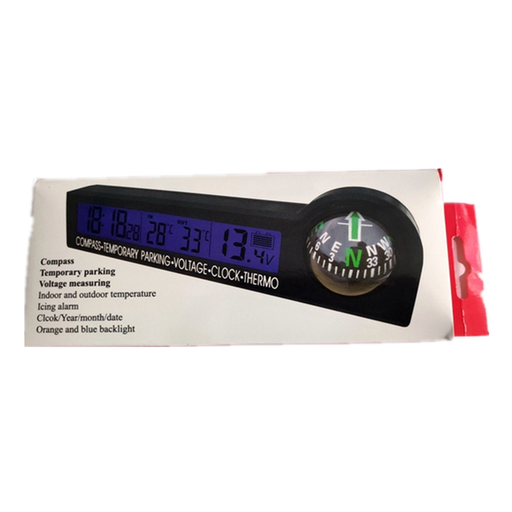 Car Digital Compass Clock Thermometer Voltage Meter Voltmeter Temporary Parking