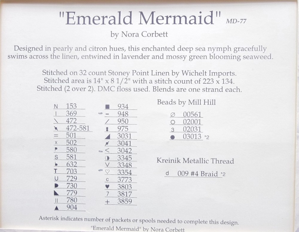 Mirabilia EMERALD MERMAID-Cross Stitch Chart/Pattern-MD77