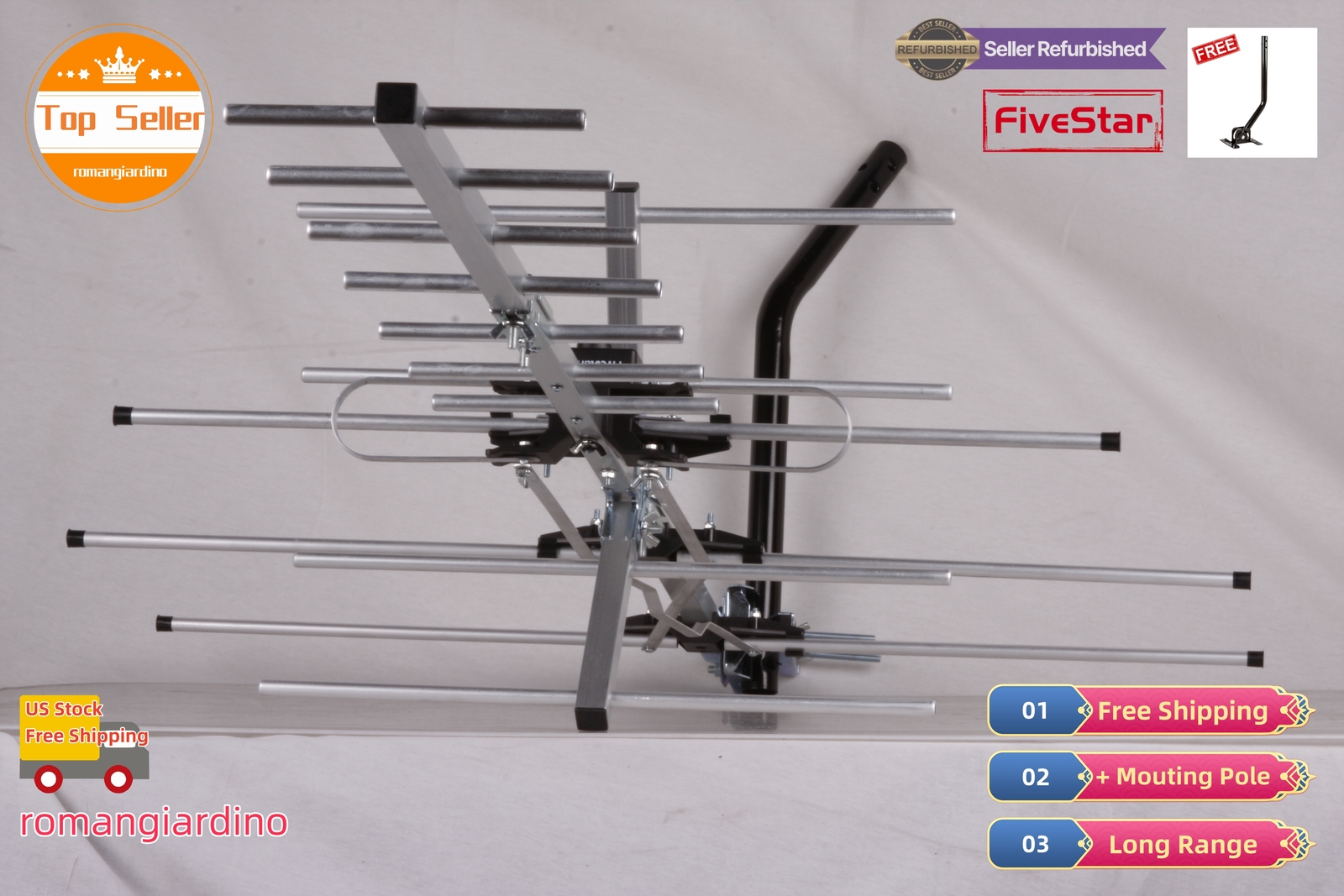 Yagi Outdoor TV Antenna 250 Mile for Strong, Weatherproof VHF UHF FM Pole