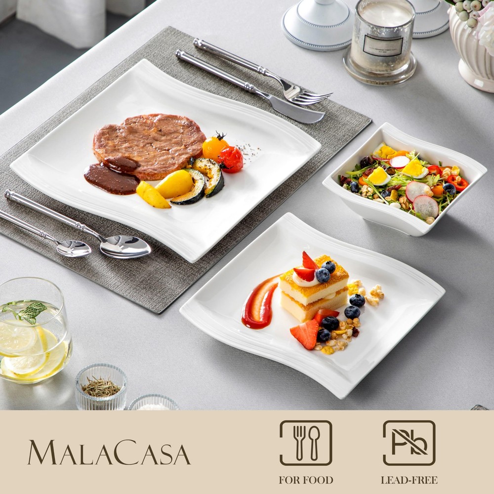 MALACASA Ivory White Dinnerware Sets, 30 Piece(Service for 6),