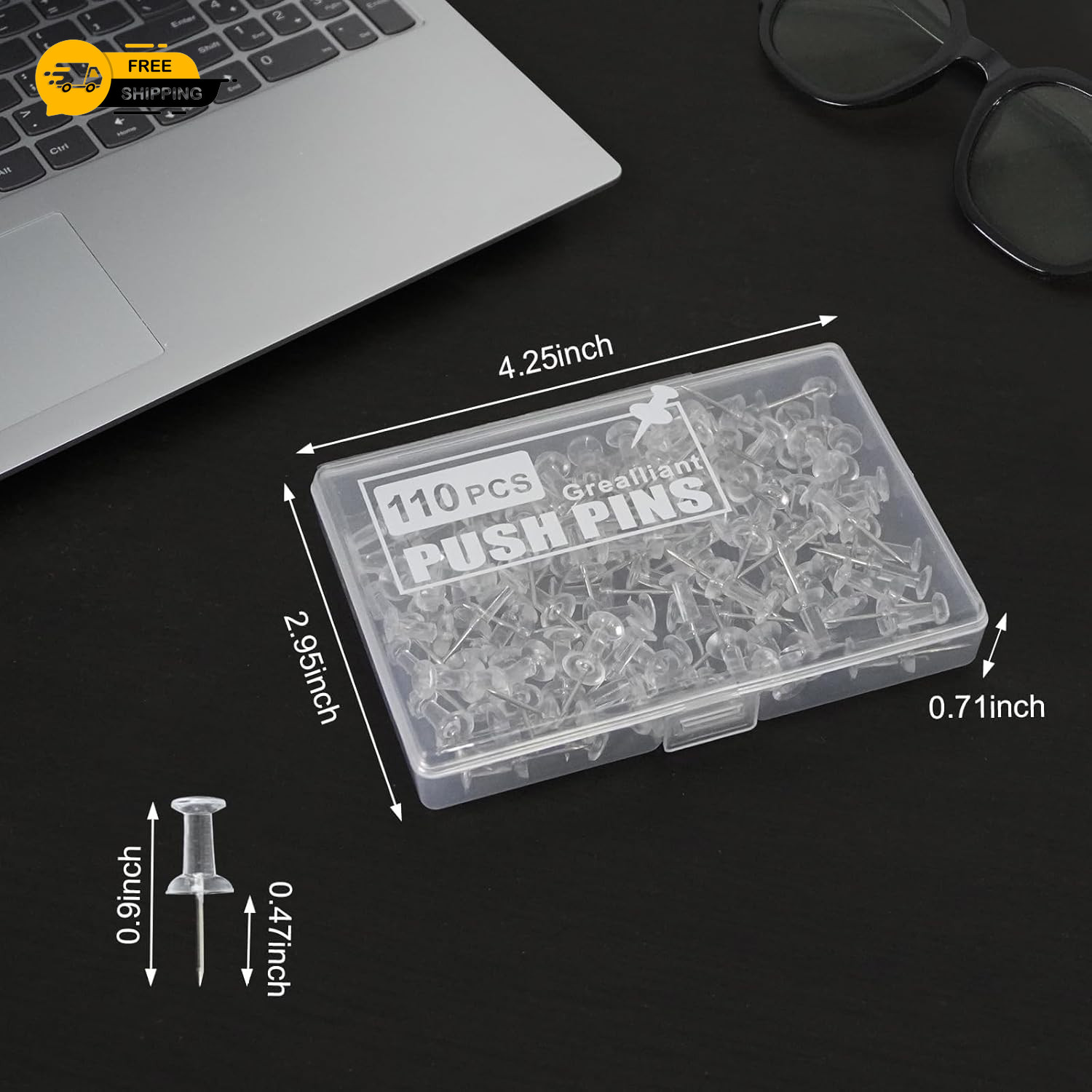 220 Pcs Push Pins Tacks, Thumb Tacks for Wall Bulletin Board, Clear Plastic Head