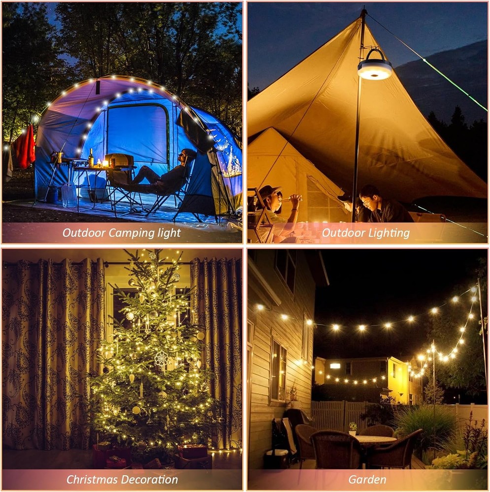 Solar Camping String Lights, 39.4FT Waterproof Camping Lights with 8 Lighting