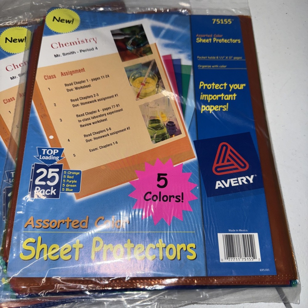 Avery Colored Heavyweight Sheet Protectors 275 Pack 75155 Top Load