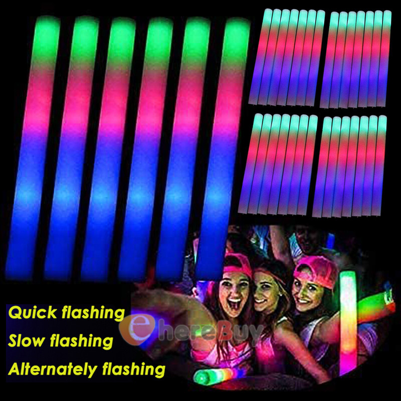 24~120PCS LED DJ Flashing Glow Stick Wands Rally Rave Light Up Foam Sticks
