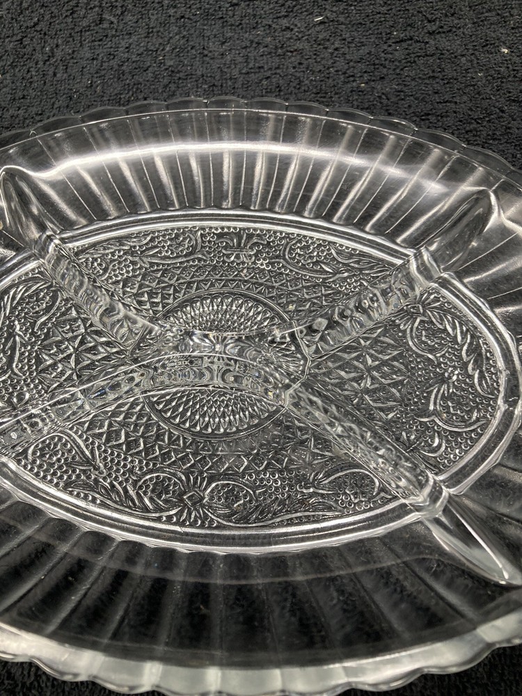 4 Part Crystal Pattern Glass Tray