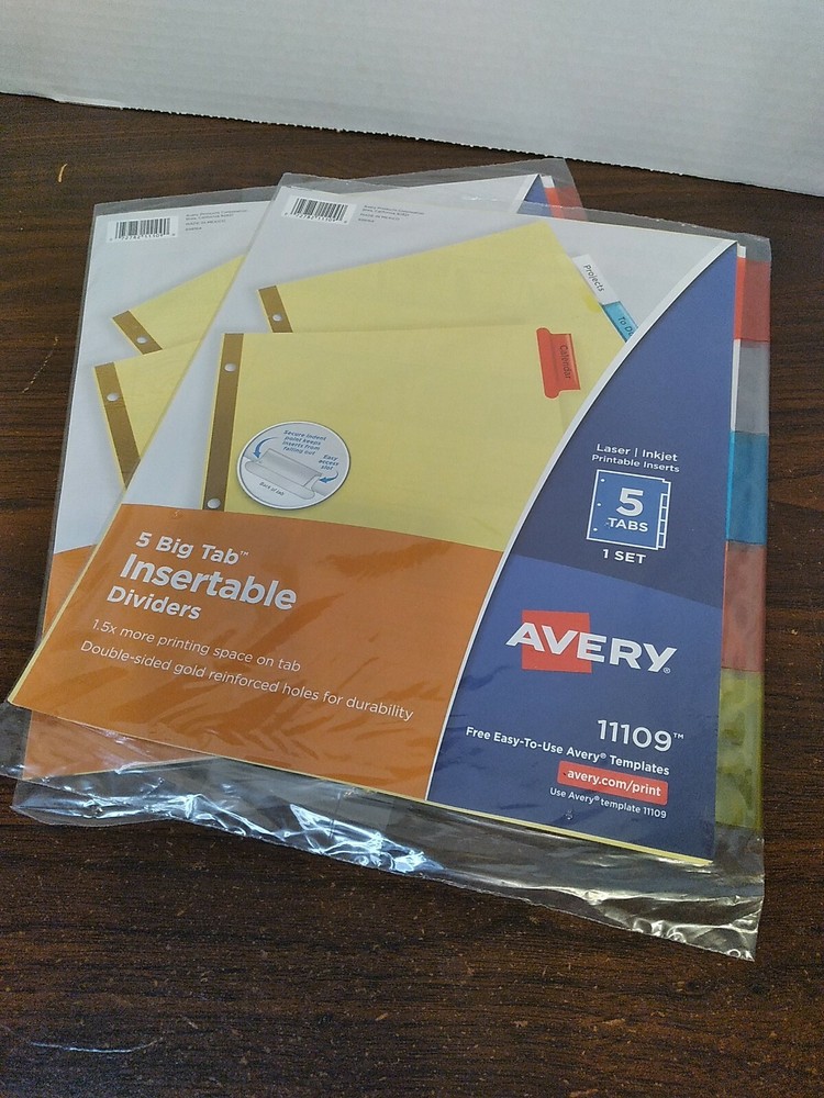 AVERY 5-Tab Binder Dividers, Insertable Multicolor Big Tabs 2 Sets Organize