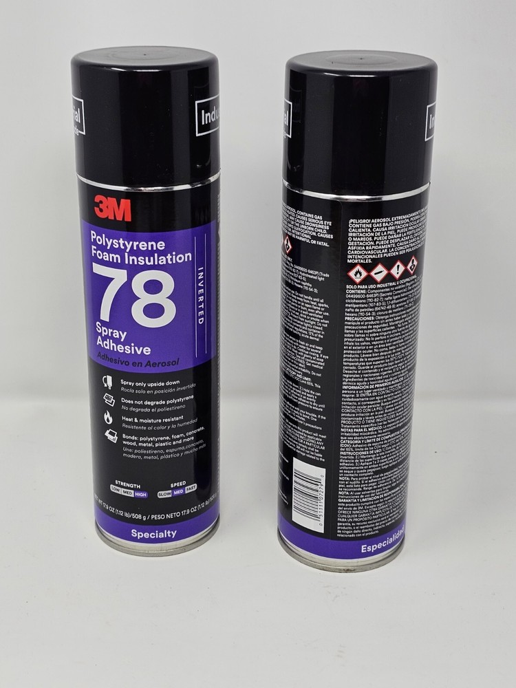 (2) 3M Polystyrene Insulation 78 Spray Adhesive Clear, Net 17.9 Oz Double Pack