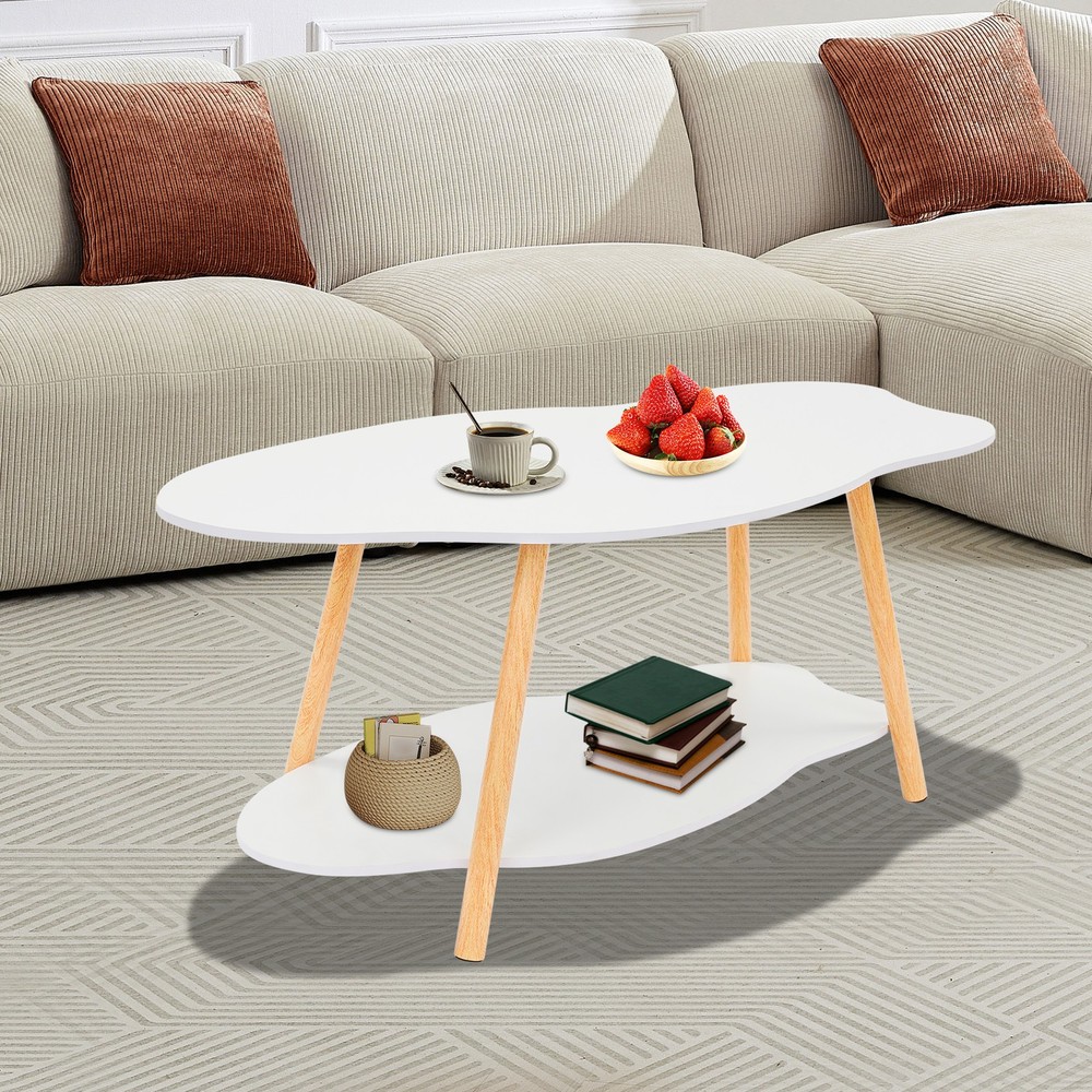 Cloud-shaped Coffee Table Double Layer Center Table for Living Room Modern