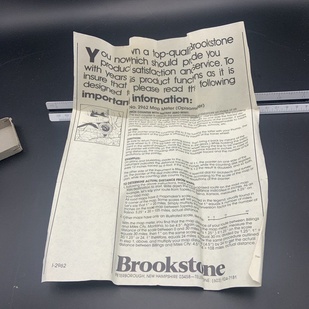 Vtg Brookstone #2962 Map Meter Opisometer W/ Instructions