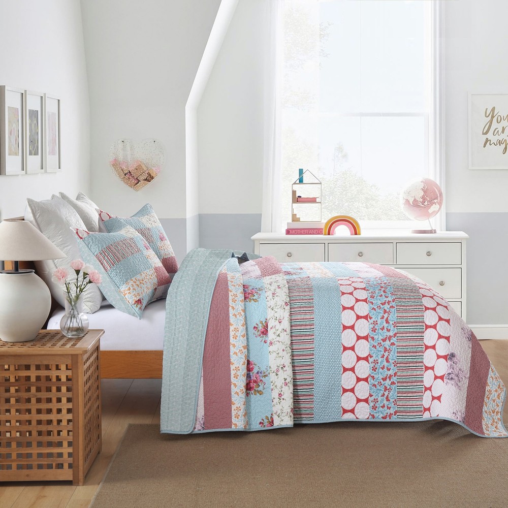3 Pcs Printed Quilt Set Floral Patchwork Pattern Bedspread Set BY331