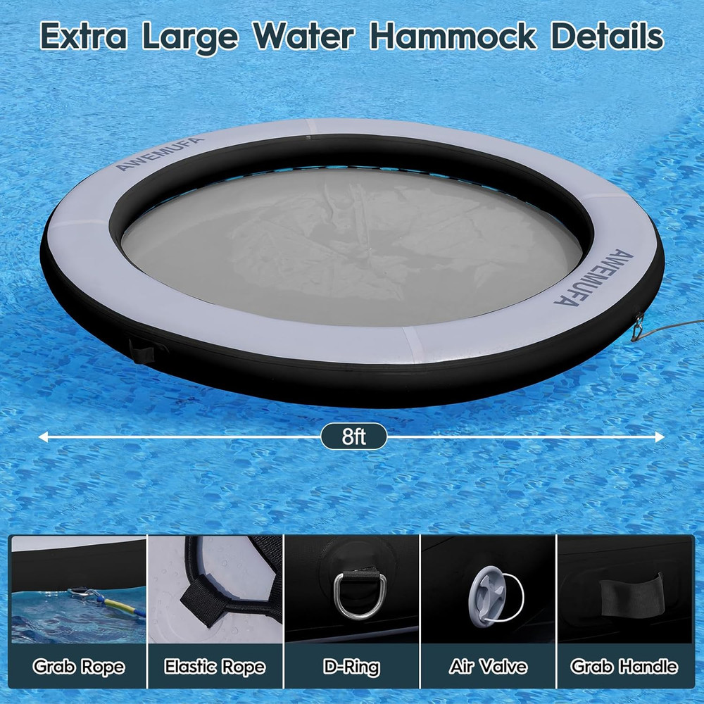8Ft Heavy Duty Water Hammock Float Ring for Pool & Lake Summer Fun