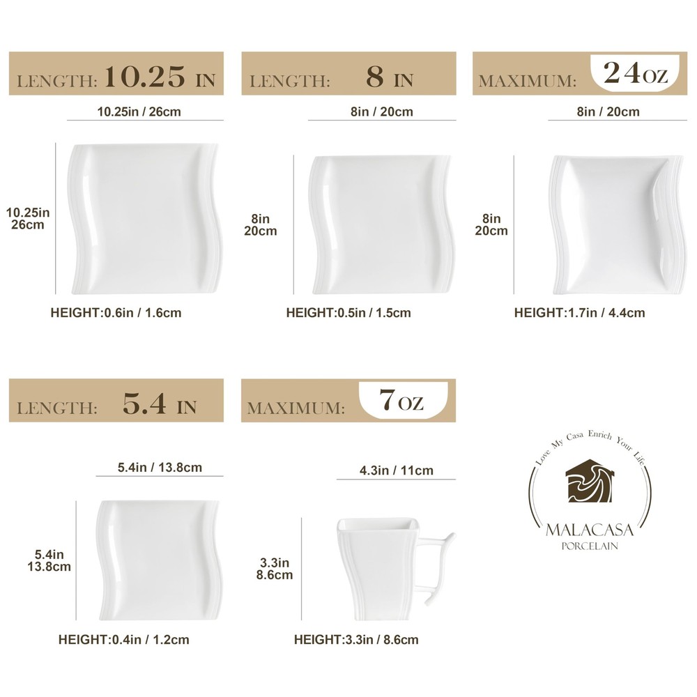 MALACASA Ivory White Dinnerware Sets, 30 Piece(Service for 6),