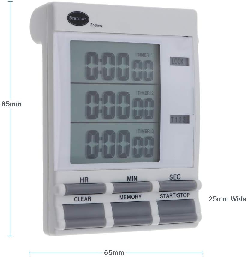 Brannan Digital Triple Kitchen Timer and Clock with Large LED Countdown Timer...