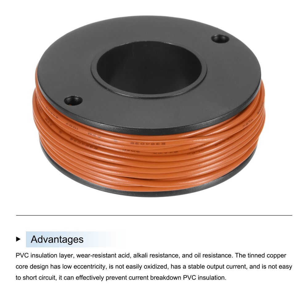 24AWG Stranded Wire PVC Hookup 15M/49ft Orange, Electrical Wire UL1007 Spool