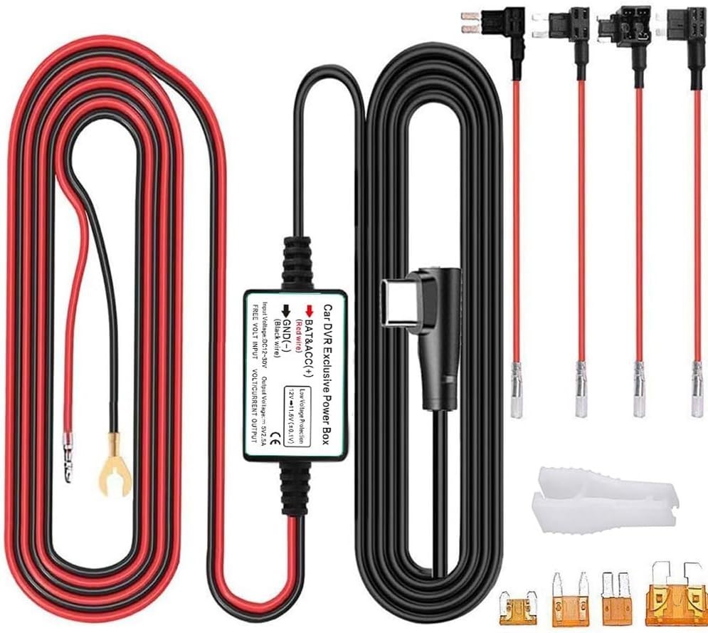 Comprehensive Hardwire Kit for Dash Cameras - Type C USB, 13ft with Fuse Adapter