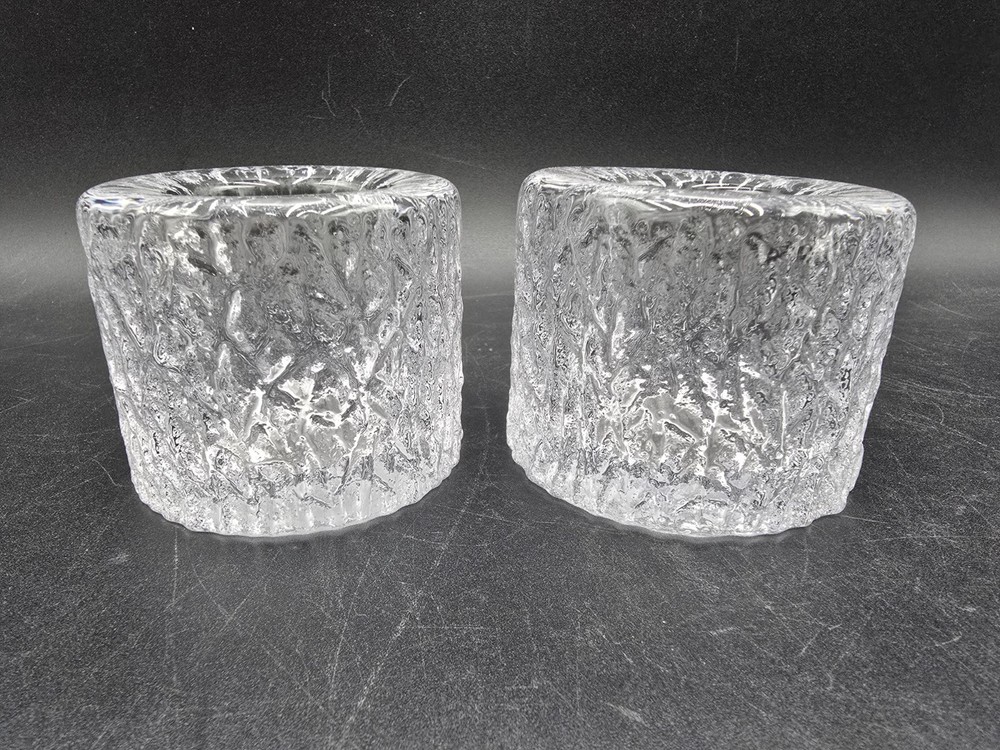 2 PC MCM Thick Ice Glacier Candle Holders