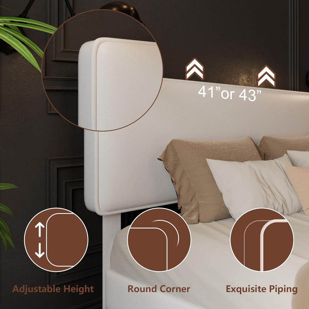 HAOARA King Size Upholstered Platform Bed Frame, PU Leather Adjustable Headboard