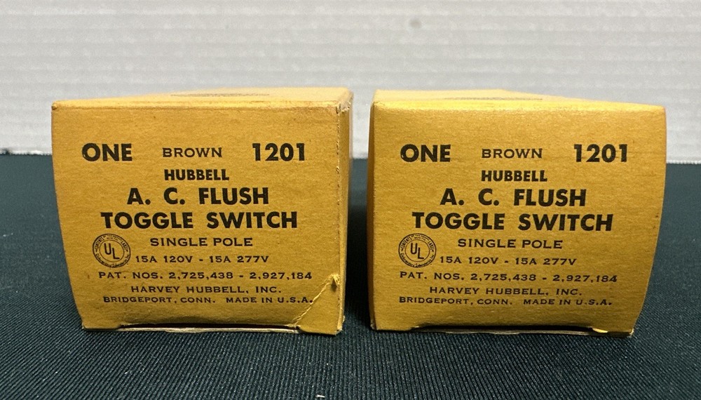 2 Vintage Hubbell A. C. Flush Toggle Switch Single-Pole 15A 1201