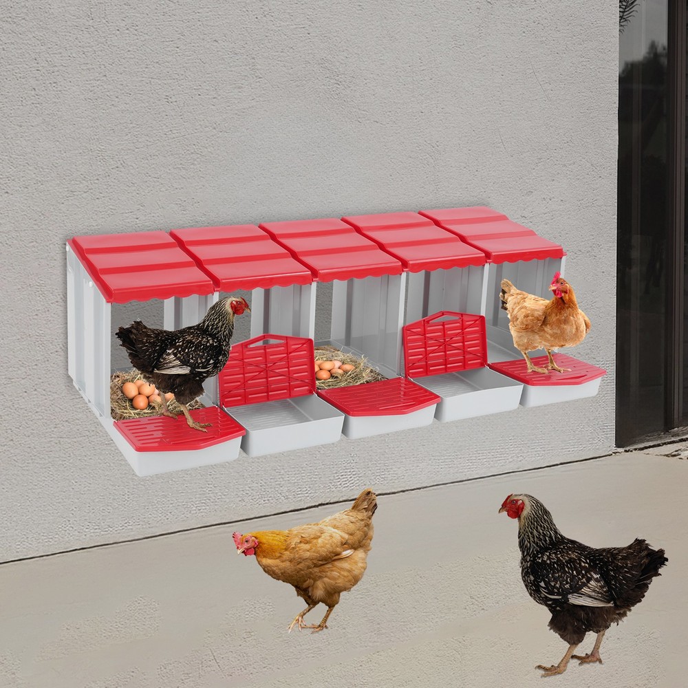 5 Compartment Chicken Nesting Box, Red Poultry Laying Hen Box for Egg Collection