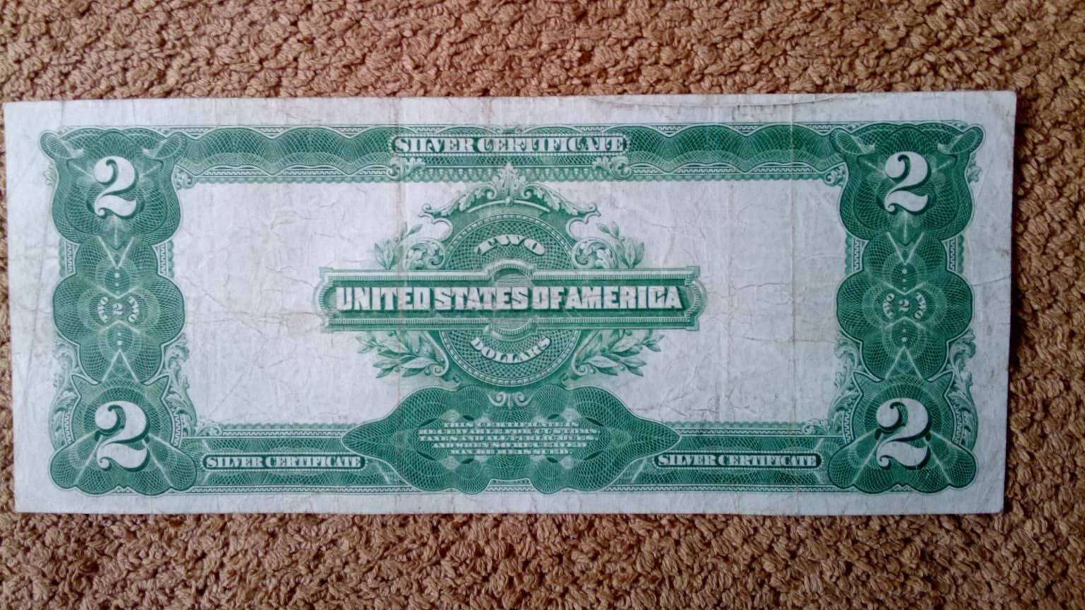 1899 $2 TWO DOLLAR SILVER CERTIFICATE BANKNOTE (NICKNAME OF MINI PORTHOLE), VF++