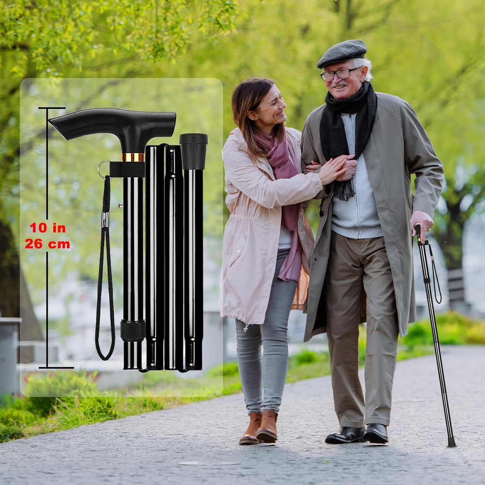 Folding Cane, Portable 5-Level Adjustable Height Walking Stick with Foldable Des