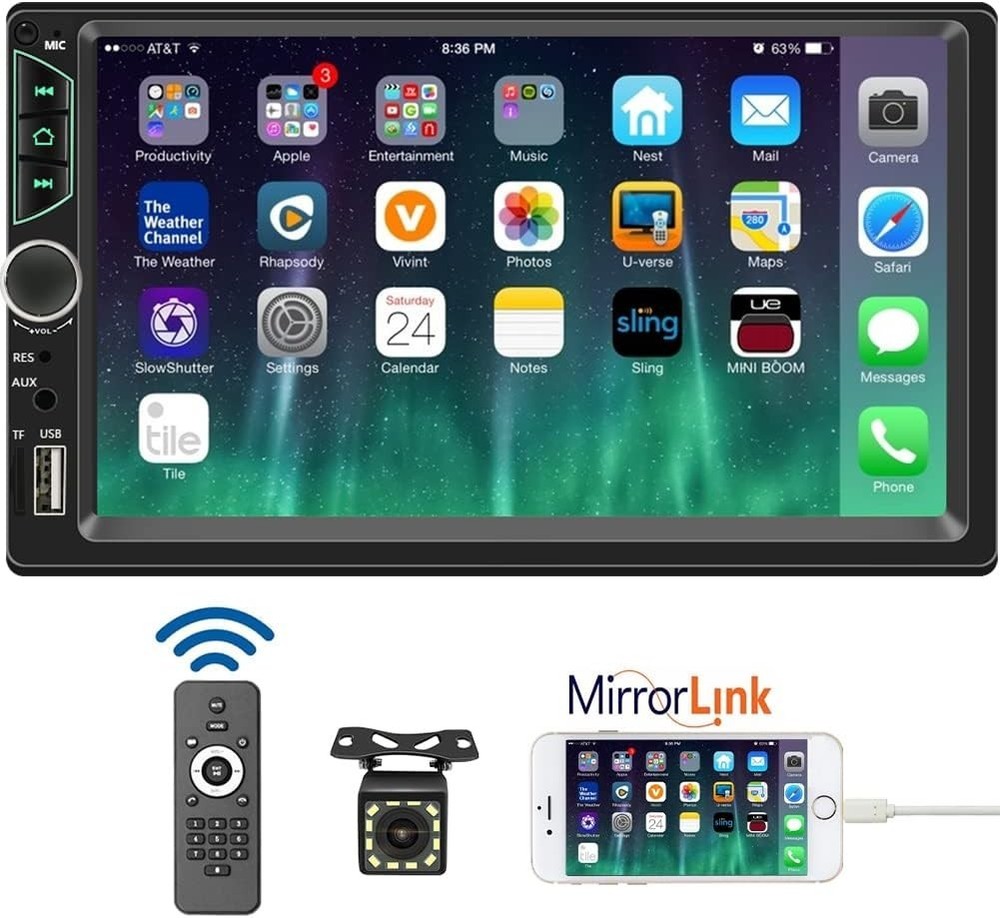 Double Din Multimedia Car Stereo + Backup Camera & Bluetooth
