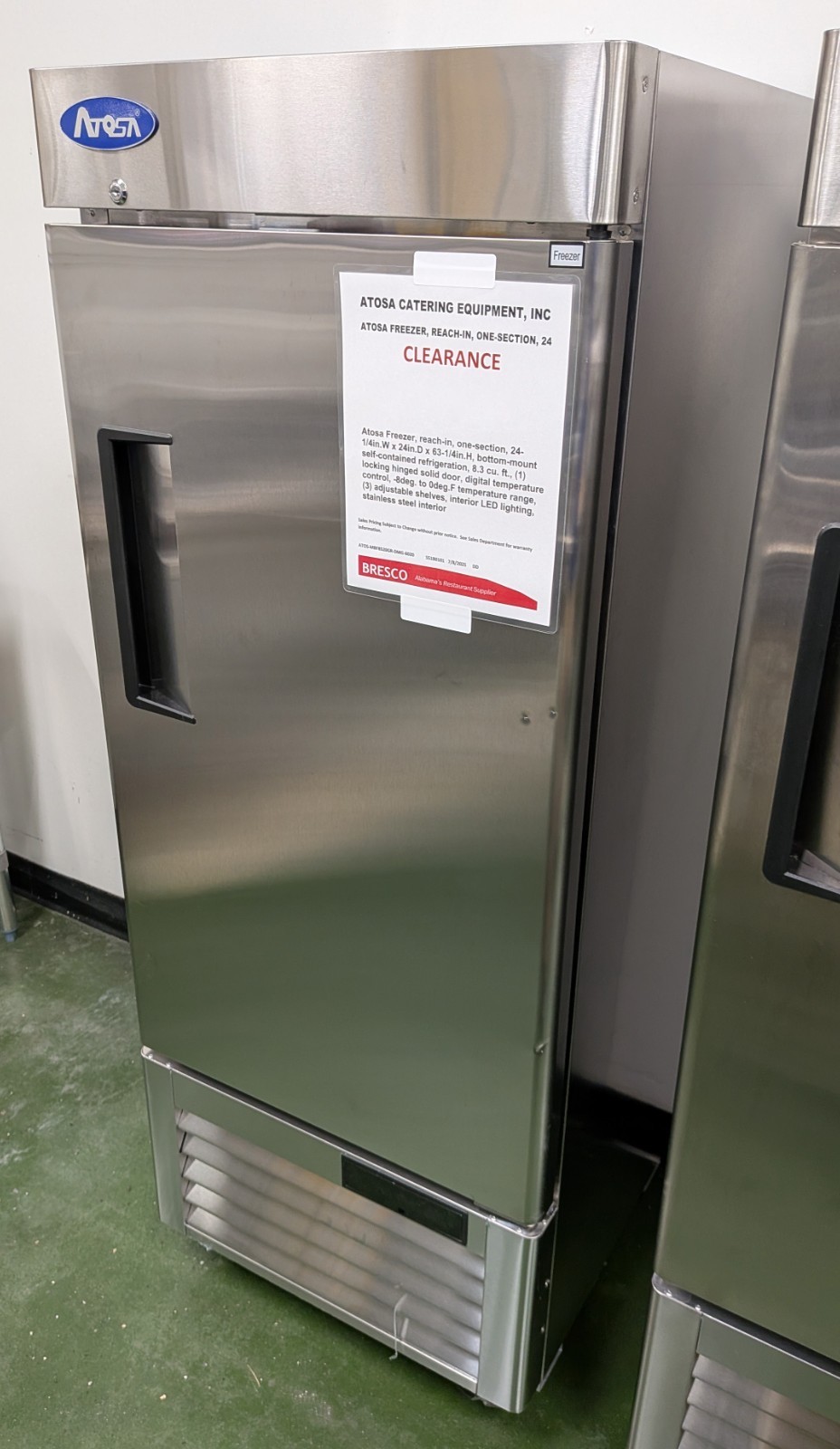 Atosa MBF8520GR Freezer, Reach-In, One-Section, 24-1/4"W x 24"D x 63-1/4"H